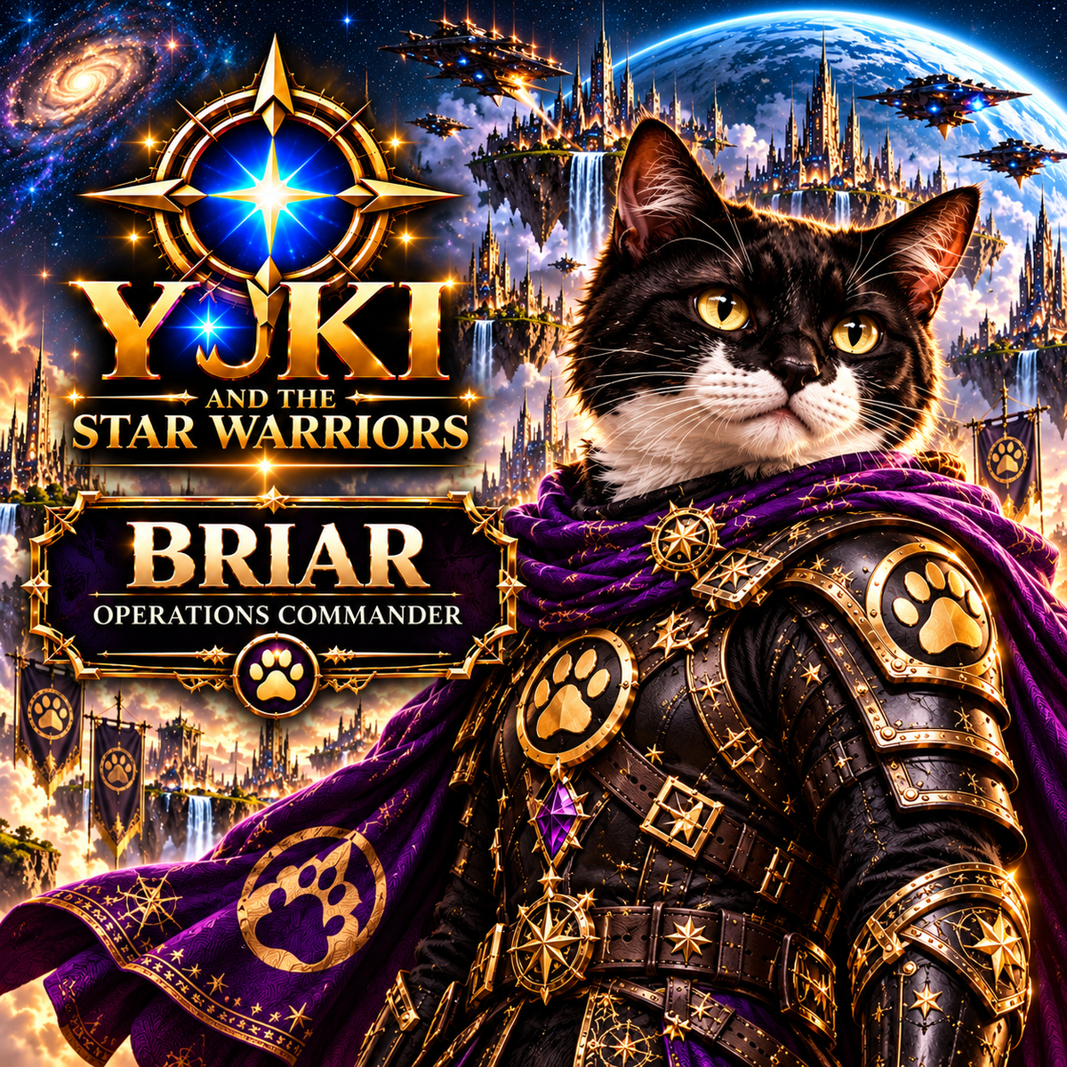 Briar

Black-and-white tuxedo cat, black nose, purple-and-gold gear

Operations Commander

Disciplined, practical and protective. Excels in field operations, coordination and tactical command. Has demonstrated that the Asteria can function without Yuki at